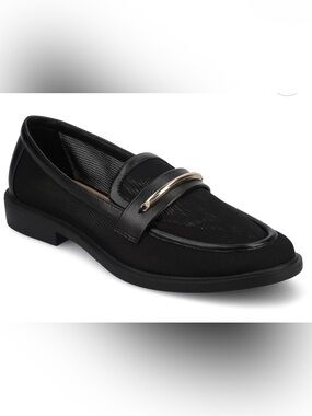 Journee Collection Black Loafers with Silver Bar Detail new never worn